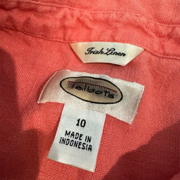 Talbots 100% Irish Linen Belted Shirt Dress Coral Size 10 Knee Length Comfort - Picture 6 of 10